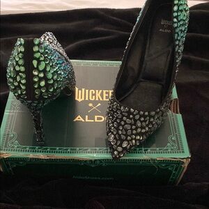 Aldo Black and Green Embellished Women's Heels
